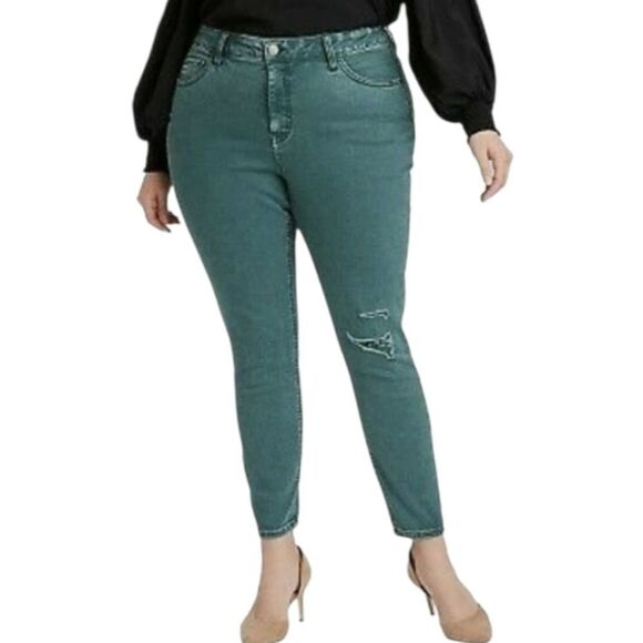 Ava & Viv Green Distressed High Rise Skinny Jeans Size 18W - Picture 1 of 4